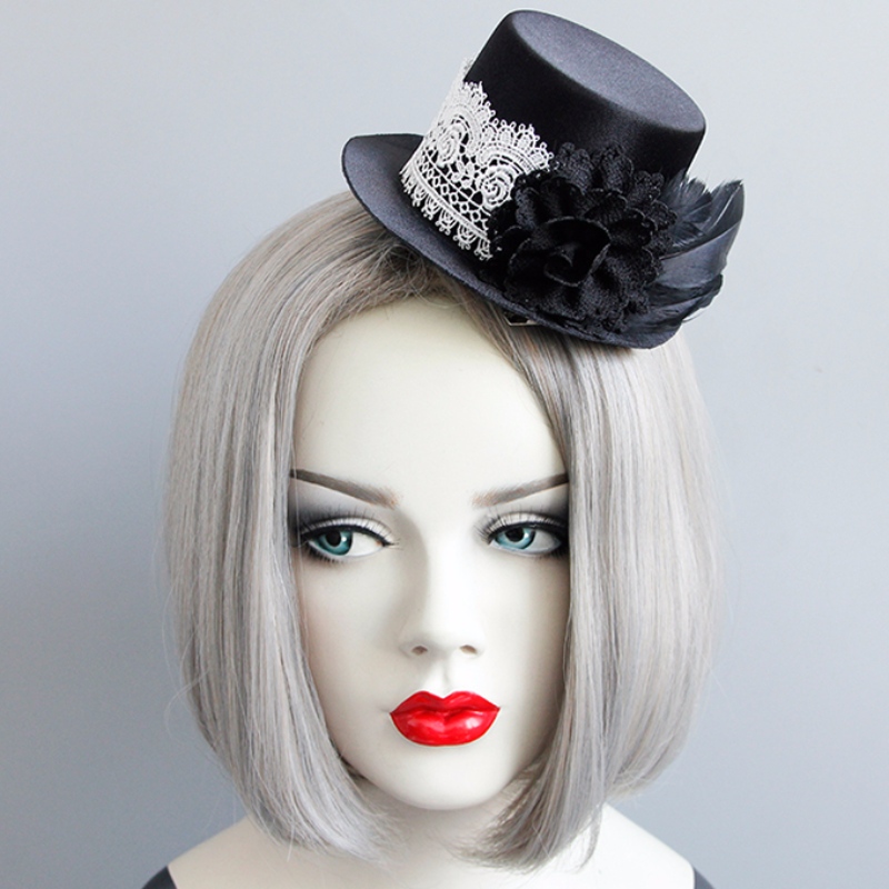 Gotische weiße Spitze schwarze Rose Top Mini Hut Halloween Zubehör Haarspange J18811