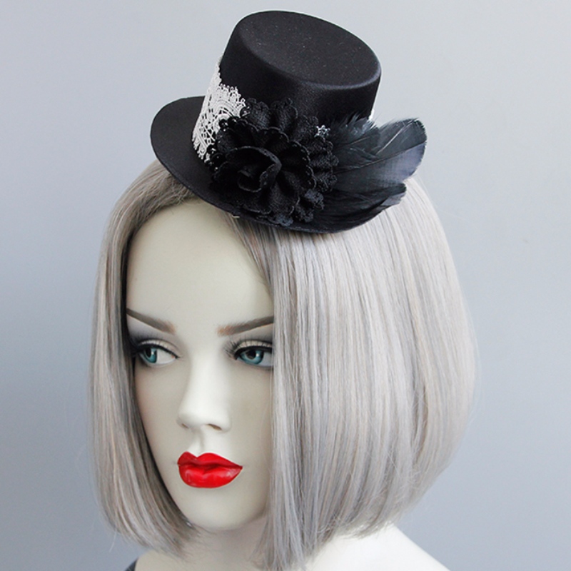 Gotische weiße Spitze schwarze Rose Top Mini Hut Halloween Zubehör Haarspange J18811