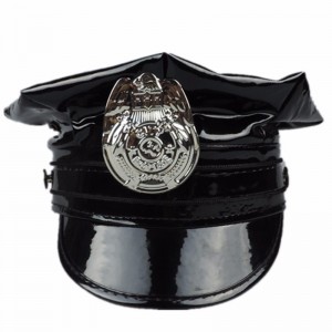Hawk Hat Badge PVC PU Lederkappe schwarz achteckiges Leder Polizeikappe Leder Militärmütze Rolle spielen Uniformmütze Kopfbedeckungen