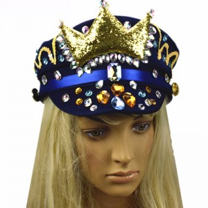 New Saphirblau Krone Lyjenny Hut brasilianischen Karneval Diamant Hüte Pailletten Hut maßgeschneiderte Großhandel