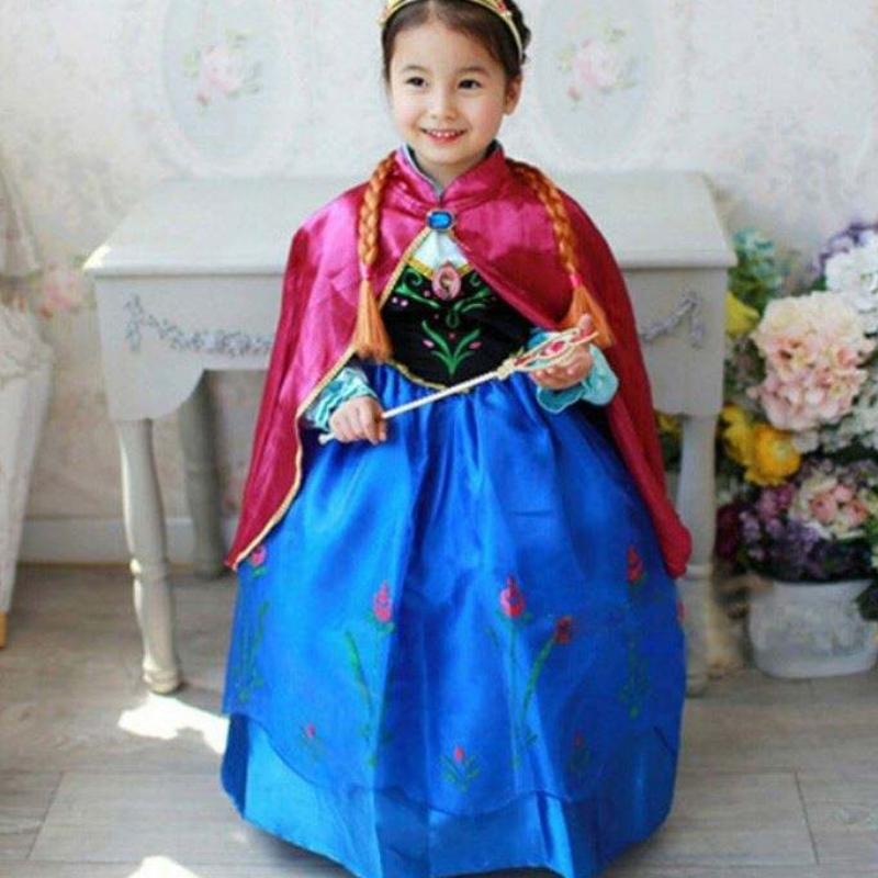 Baigeneue Kinder Kostüme Kostüme Elsa Anna Long Puffy Halloween Partykleid mit Cape BXDCPF