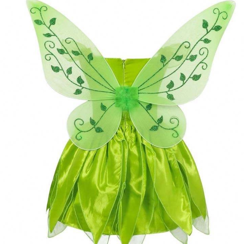 Kleinkind Kid Halloween Cosplay-Geburtstag Outfits Set Dancing Butterfly Green Fairy Flügel Tinker Bell Kleid 2-10t HCTB-001