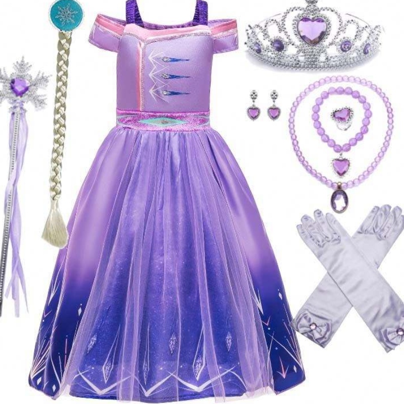 Großhandel Prinzessin Kostüm Pailletten Mesh Party Elsa Kleid für Kinder mit Accessoires HCGD-030