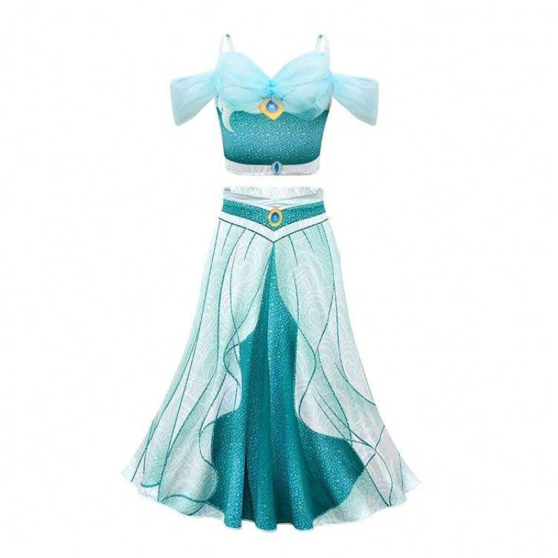 Novedadess 2022 Halloween Cosplay Arabische Prinzessin Aladdin und Jasminkostüm mit Stirnbandschmuck HCAL-005