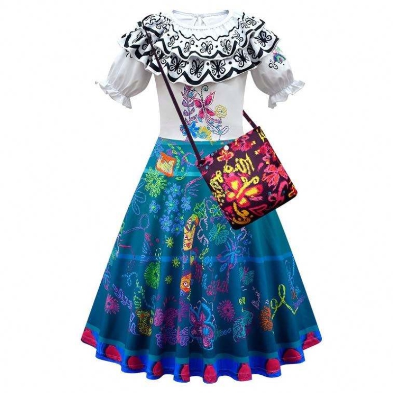 2022 Kinder Encanto Madrigal Prinzessin Röcke Outfits Blue Mirabel Kleid von Encanto mit Tasche 100-160 cm HCIS-001