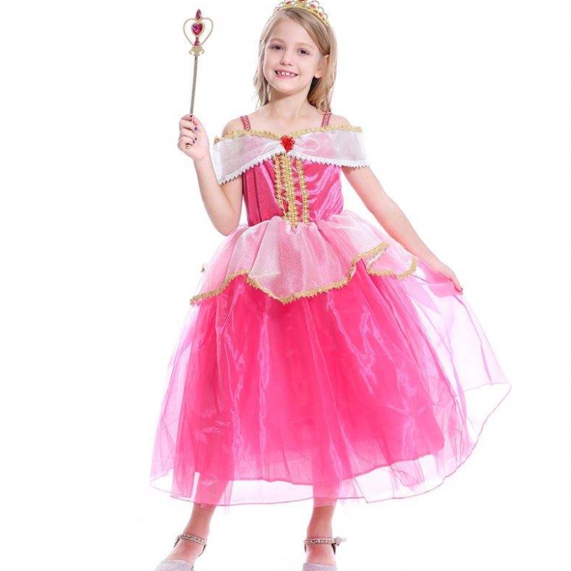 Mädchen Aurora Prinzessin Kleid lange Ärmel von Schulterspitze Robe Kinder Helloween/christmas Geschenk schicke Party -Outfits