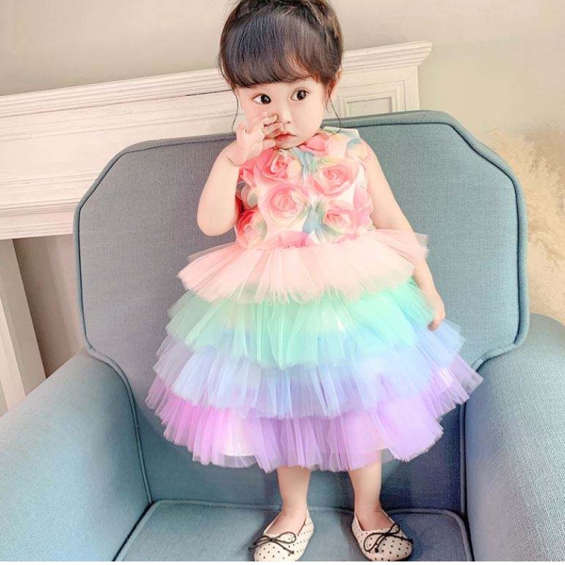 Baige Säuglingsblumenmädchen Geburtstag Prinzessin Kette Formale Blumenbekleidung