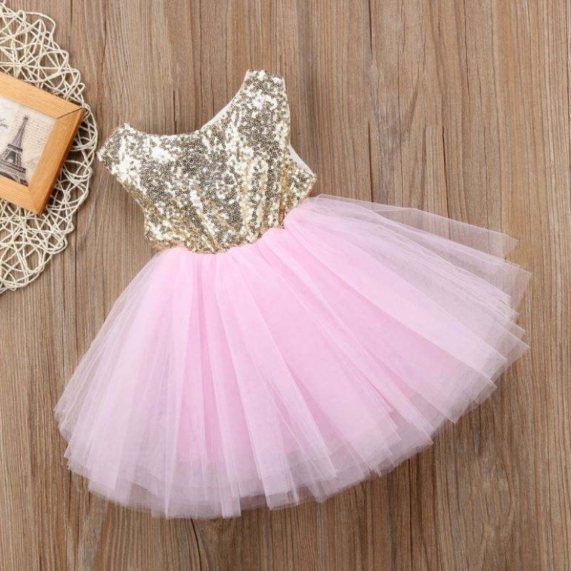 Heiße Verkäufe Kinder Kleidung geschwollener Prinzessin Rock Pailletten Baby Blumenmädchen Rückenfreies Tutu Kleid