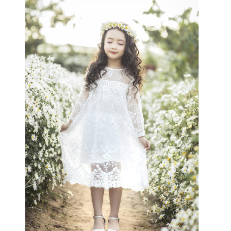 Weiße Kleider für Kinder Kinder Hochzeit Brautjungfer Spitzenkleid Party Abendkleid 3 6 14 Jahre für Blumenmädchen