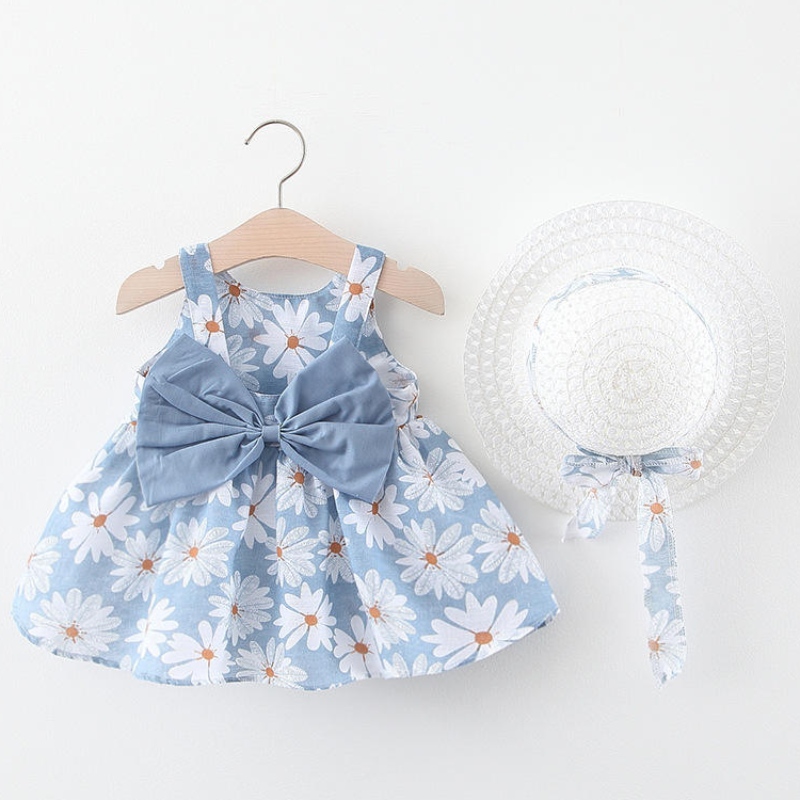 Großhandel 2PCS Sommer Neugeborene Kleid Sets Baby Girl ärmellose Print Beach Prinzessin Kleider mit Hut