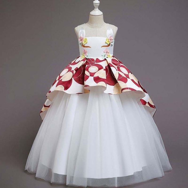 Baige Applika Stickerei Kleid Girl Kleider Party bodenlanger Hinterhornkleid