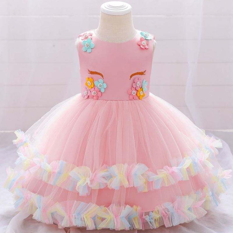 Baige Kinder Einhorn Party Prinzessin Dress Up Flower Gilr Kleider Kinder Mädchen Hochzeitsfeier Kleid