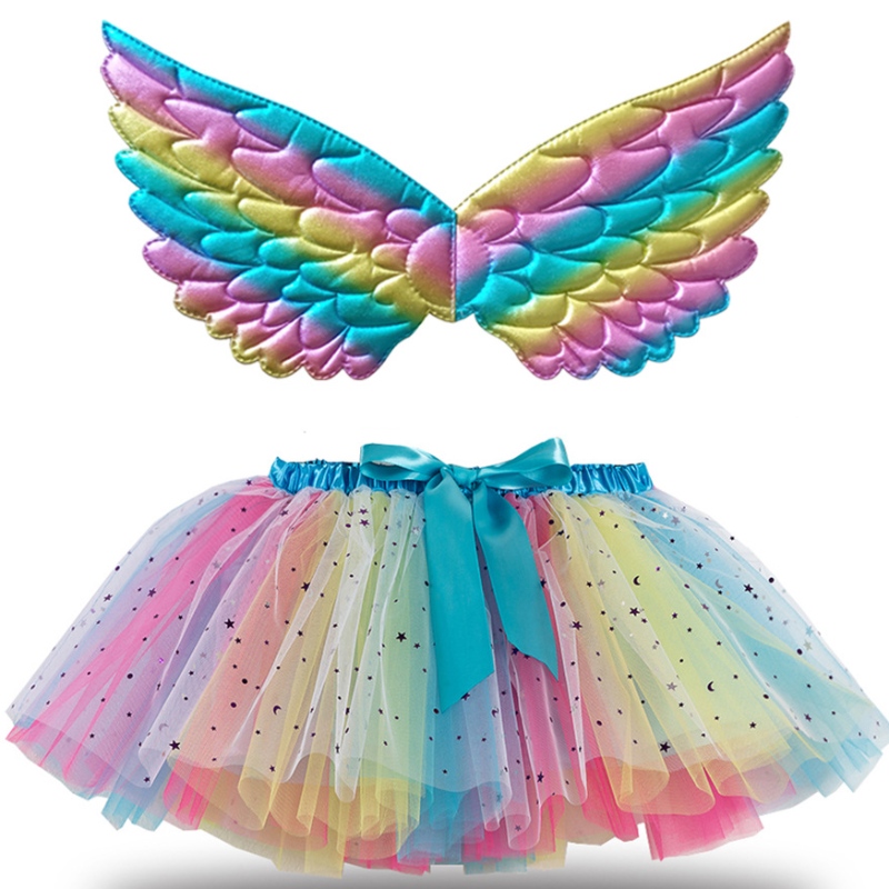 Mädchen mehrfarbige Tutu -Röcke Ballett Geburtstagsfeier Tutu Kleid Girls \\\\ \'Tanzröcke für Prinzessin Kostüm mit Flügeln
