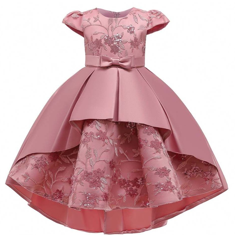 Baige hochwertige Kinder Lange Kleidungsstück Girls Party Kleider Kurzarm Kleid Kleiderkleiderdesign für Baby Girl T5170