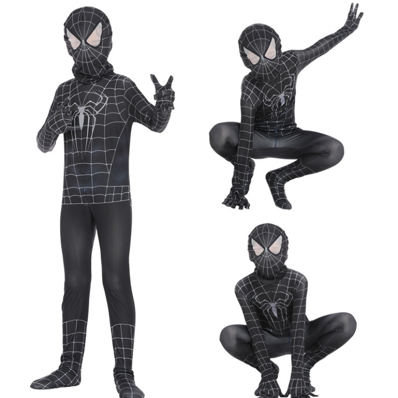 Spiderman Cosplay Black Bodysuit Heldenrolle spielen enge Anime -Jumpsuit Muskel Halloween Kostüm