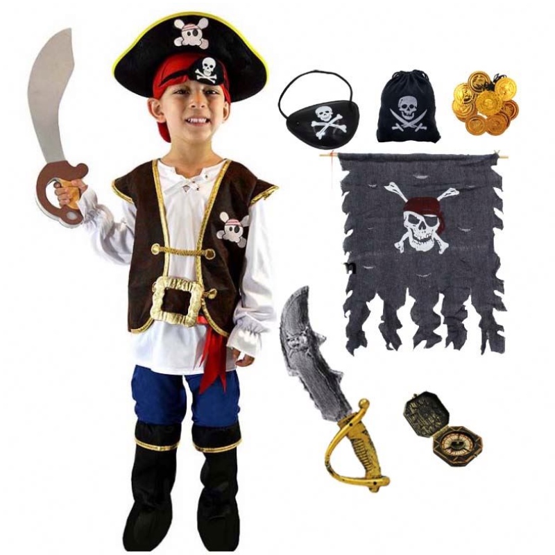Deluxe Halloween Cosplay Set Kinder Jungen Piratenkostüm für Kinder mit Hut DGHC-080