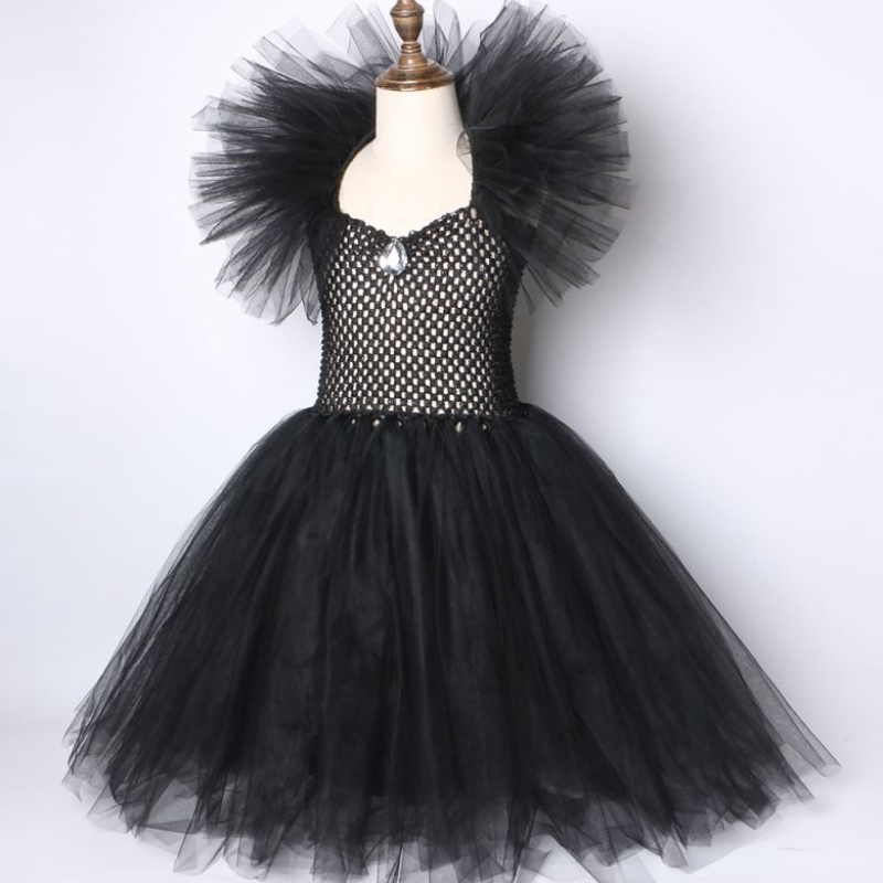 Kinder schwarze Teufel Tutu Kostüm Halloween Girls Fancy Tutu Kleid mit Feder Schal Royal Dark Queen Maleficent Kleid Kleid