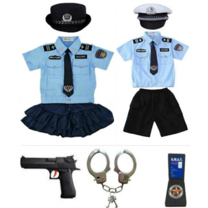 Neue Kinder Kinderpop Offizier Uniform Halloween Kostüm Jungen Mädchen Mann Cosplay Anzug mit Handschellen