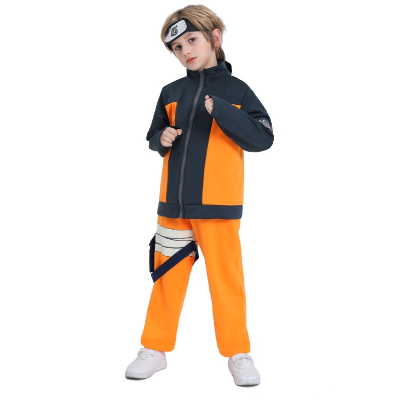 Ready to Shipin Stock Fast Dispatch Kid Boys Halloween Anime Uzumaki Cosplay Kostüm Reißverschluss UP Jackets Hose Full Outfit Set